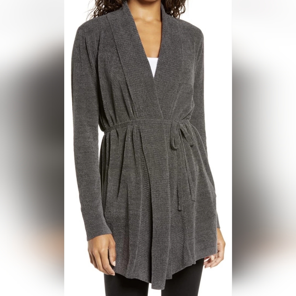 Barefoot Dreams Cozychic Ultra Lite Gray Rib Cardigan Carbon Gray Lounge